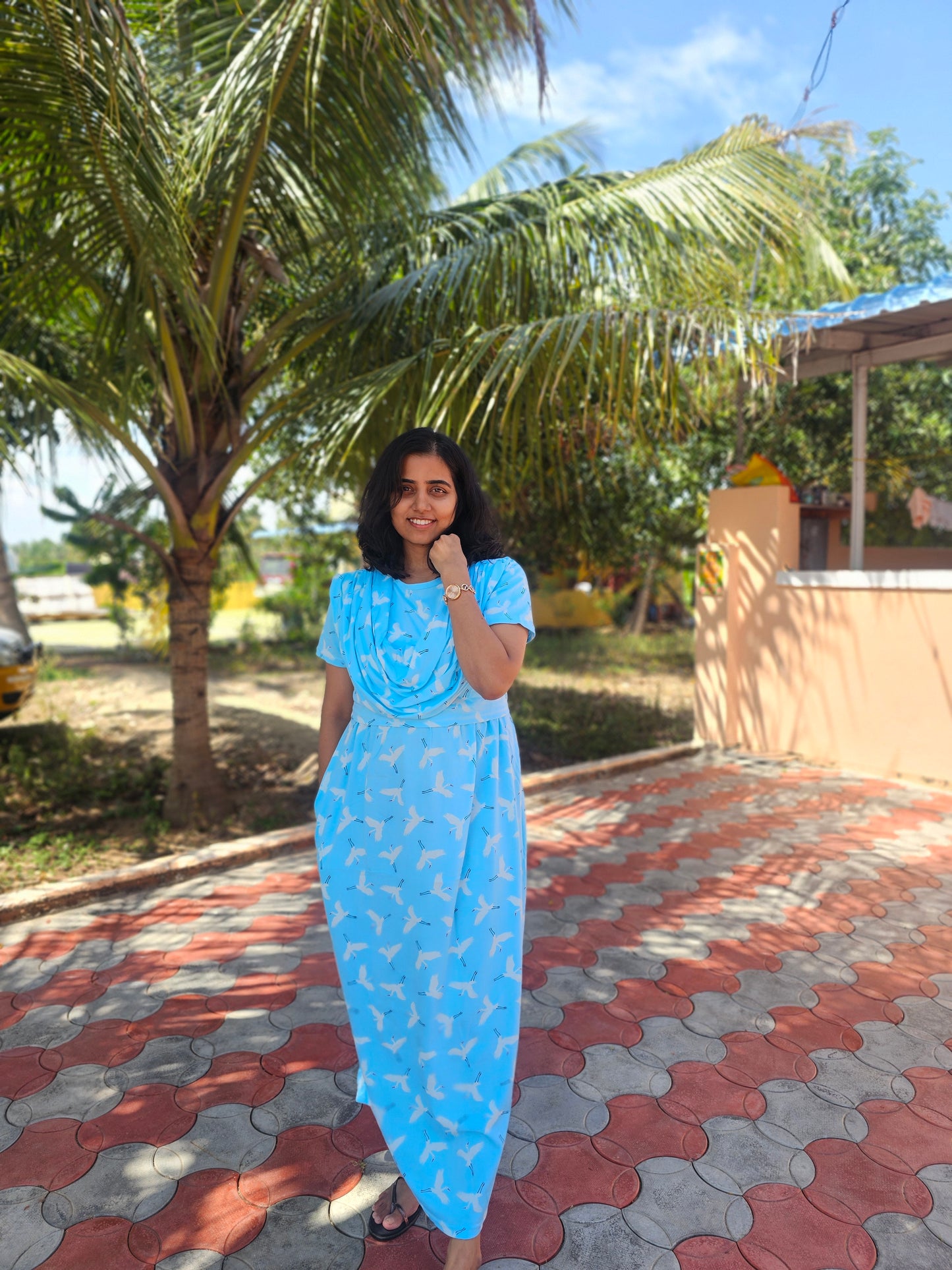 Blue Bird - Dupatta Style Feeding Lounge Wear without Zip