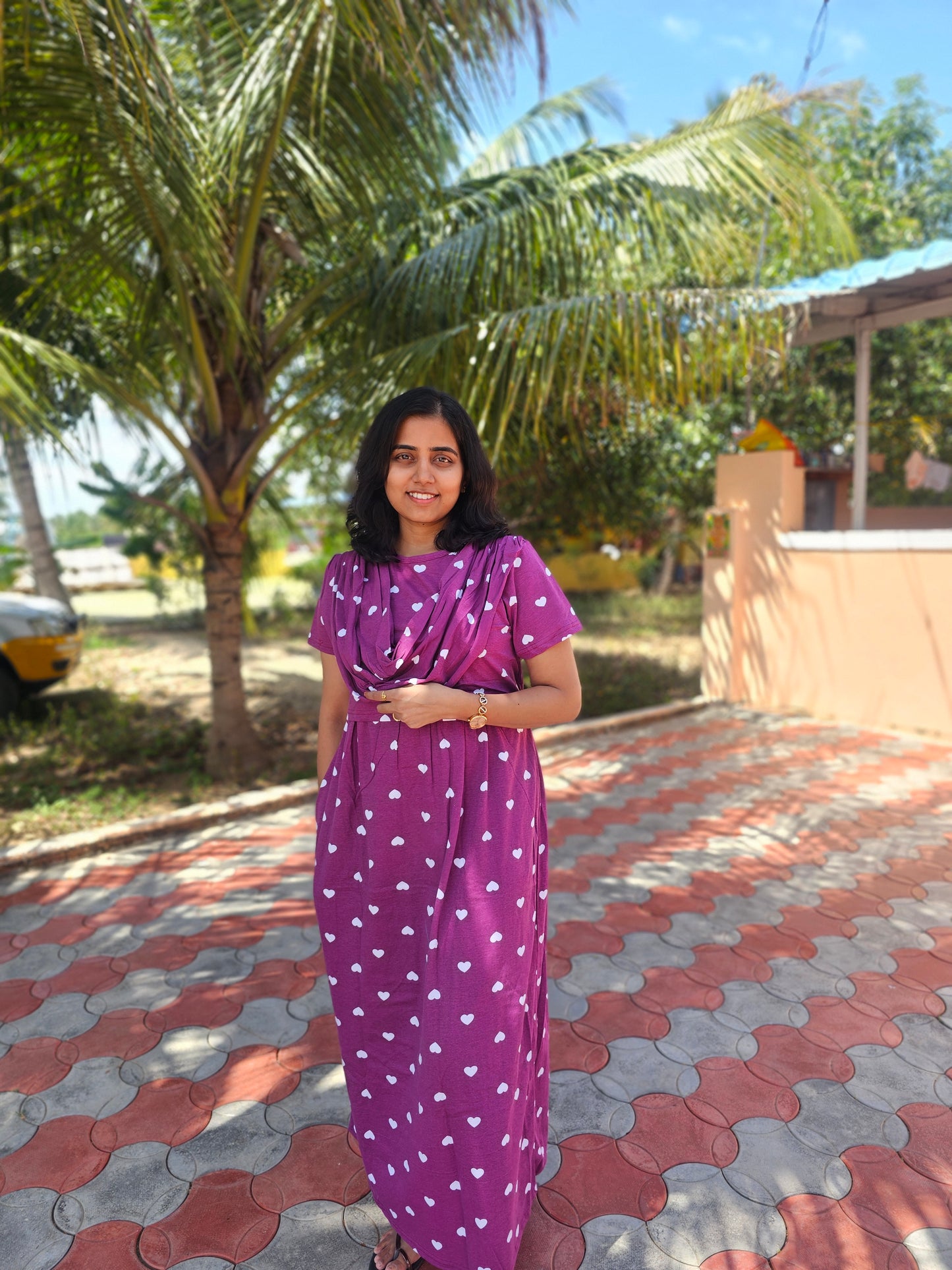 Purple Hearts - Dupatta Style Feeding Lounge Wear without Zip