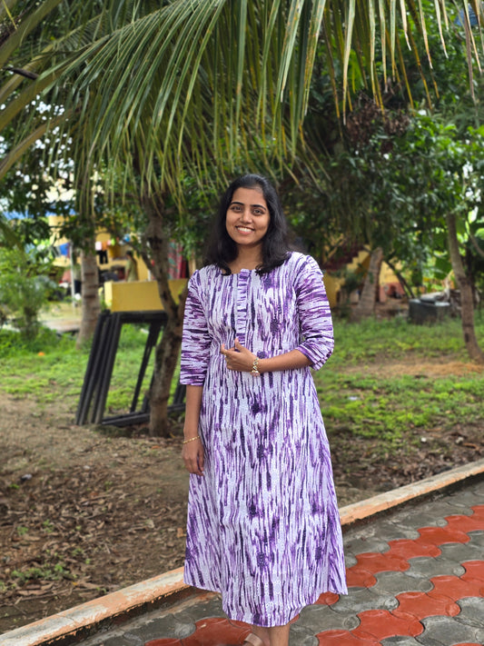 Violet Ikkat Cotton Hakoba Feeding Maxi Center Button and Full Lining