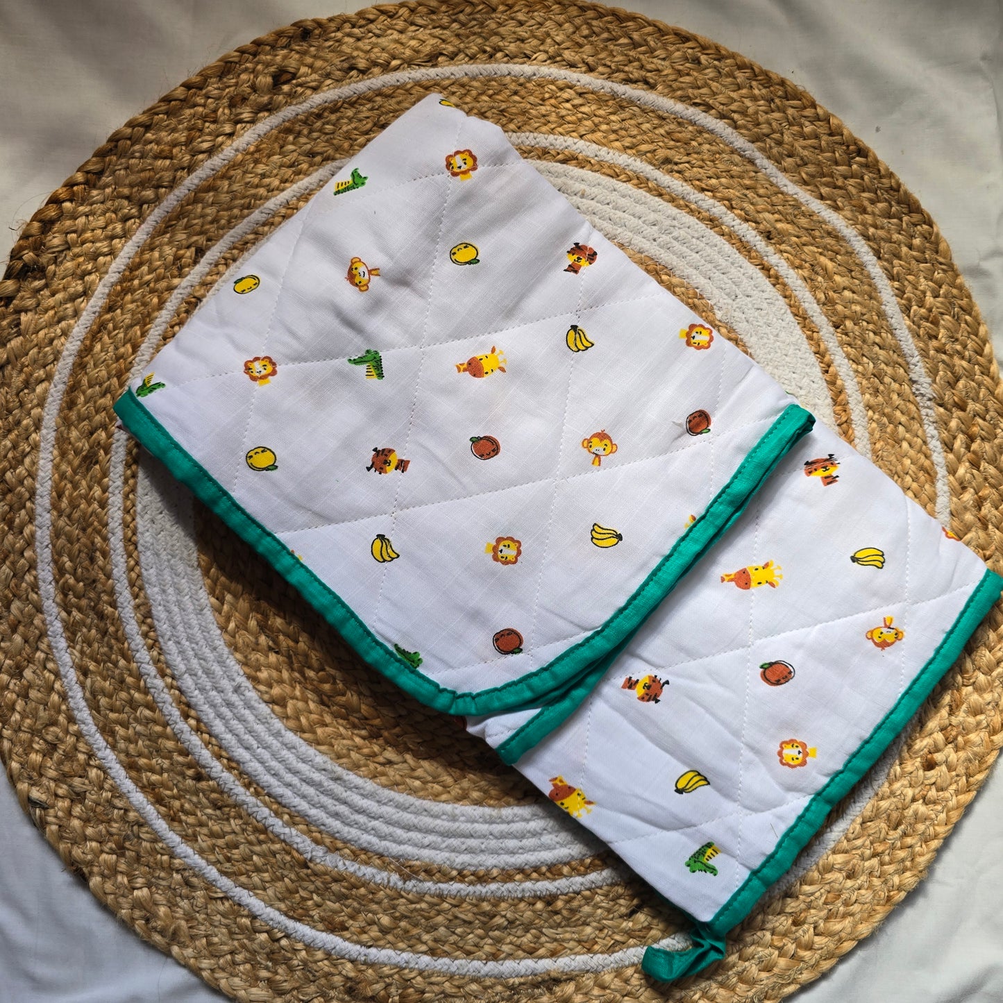 Soft Muslin Blanket for Babies - Green Animals