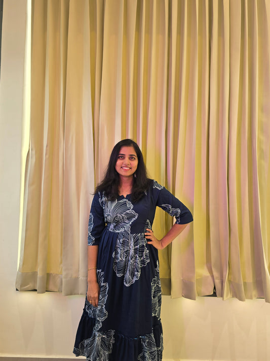 Teal Blue Daisy Feeding Maxi with Zip and Full Lining