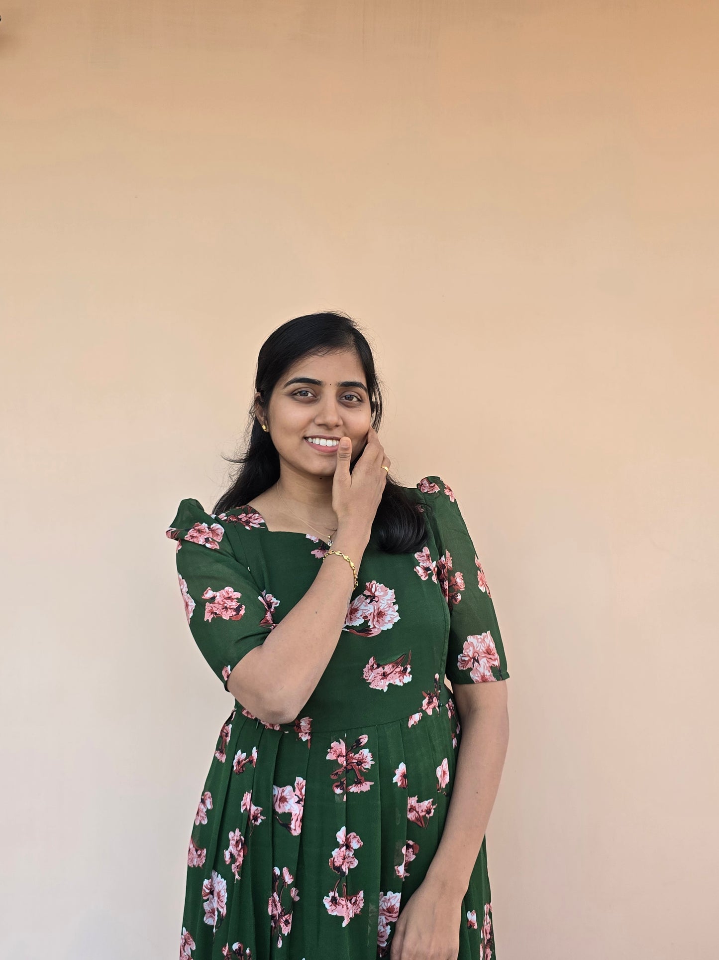 Green Georgette Digital Floral print Feeding Maxi with Zip