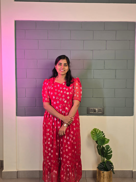 Red Star Georgette Feeding Maxi with Full lining and Zip