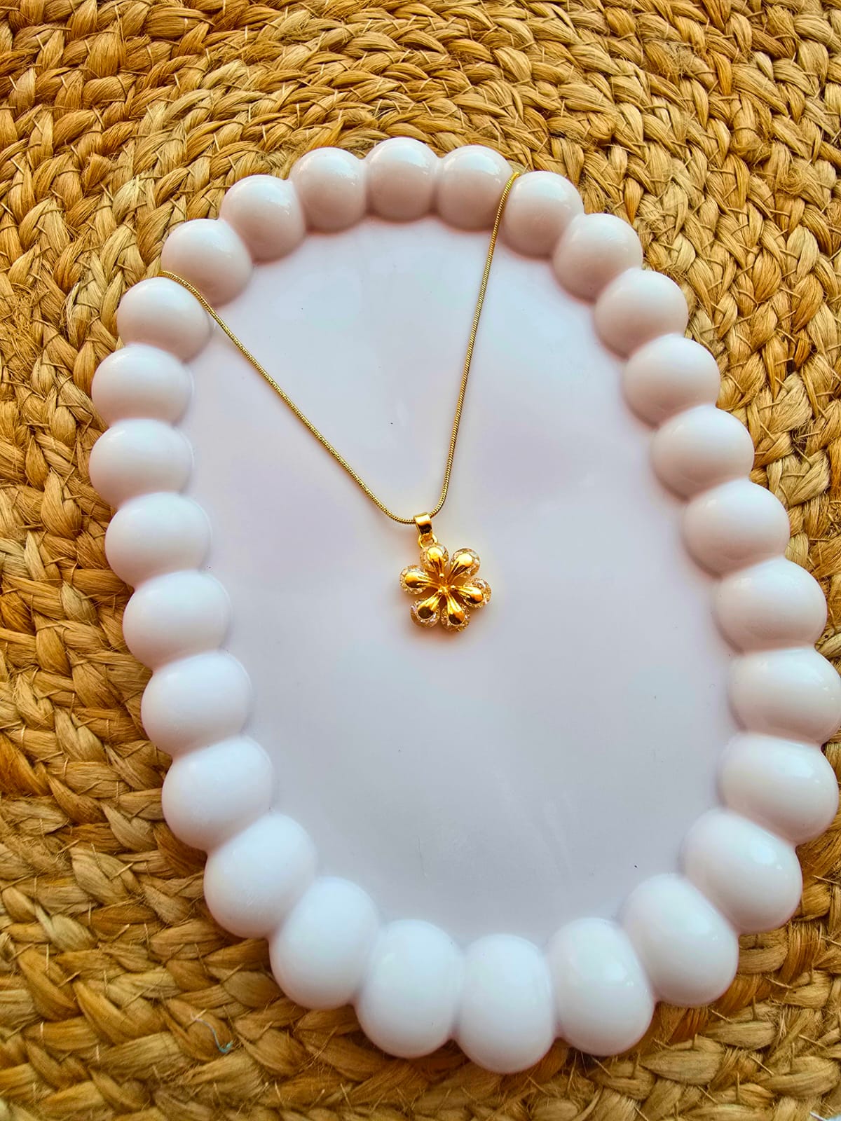 Flower Embossed Pendant with Chain