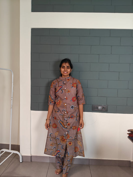 Grey & blue earthy bold botanical kurti set