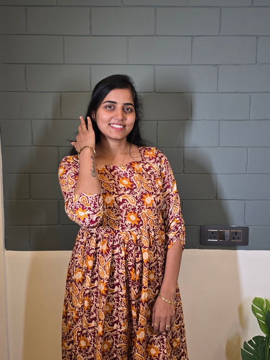 Red with Yellow flowers Magic Cotton Feeding Maxi with Zip