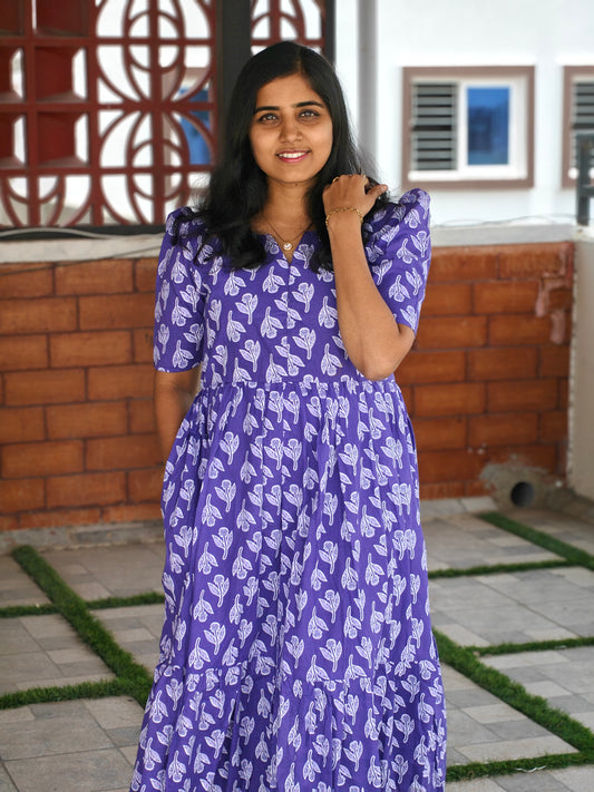 Violet floral Center Zip Maxi