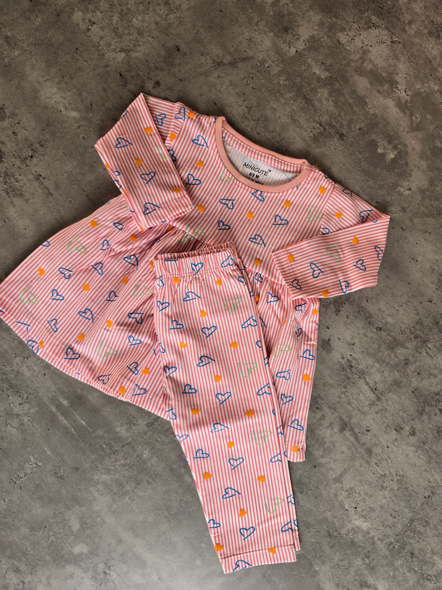Pink stripes Heart Frill coord set
