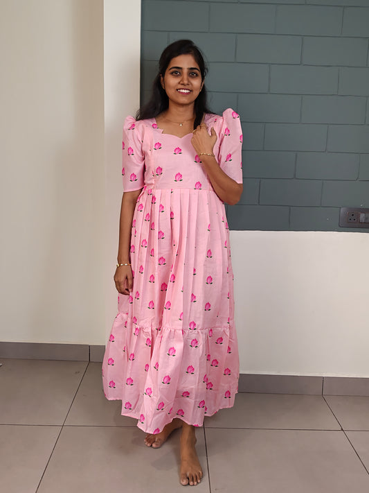 Pink Lotus bud motif Feeding Maxi