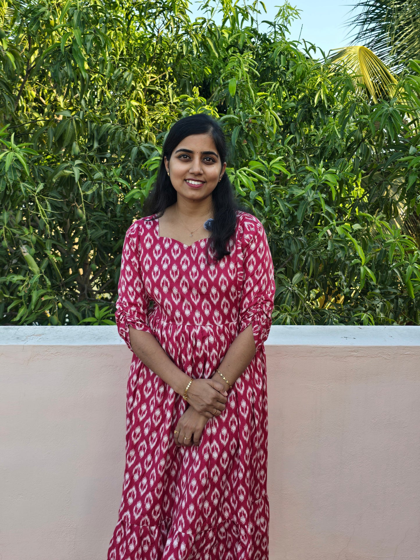 Pink Ikkat print Feeding Maxi