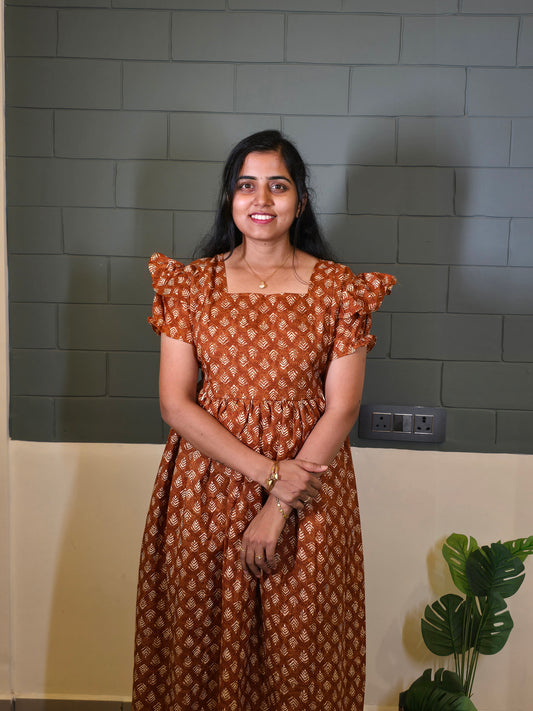 Rust Orange Feathers Magic Cotton Feeding Maxi with Zip