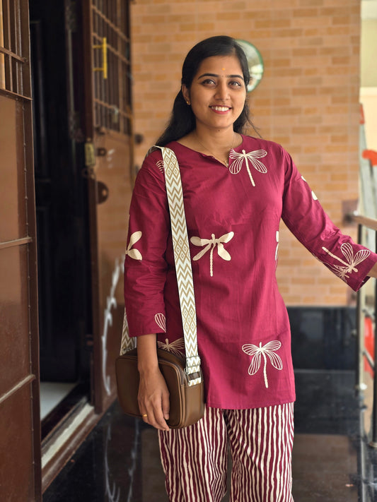 Maroon stripes coord set