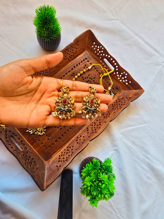 Mid length Ball chain haram with rice pearls