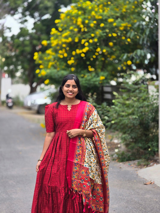 Red Rawsilk Feeding Maxi with Dupatta