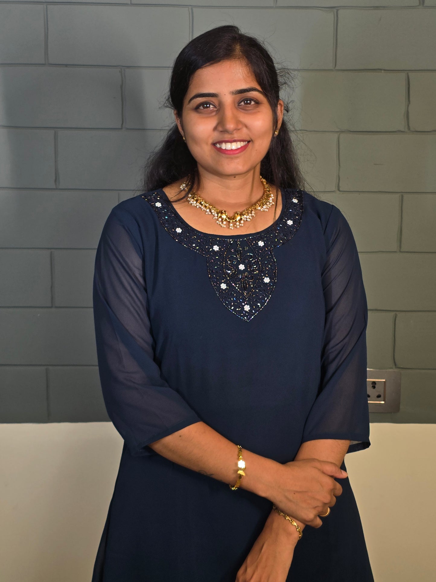 Peacock Blue Jewel neck Kurti