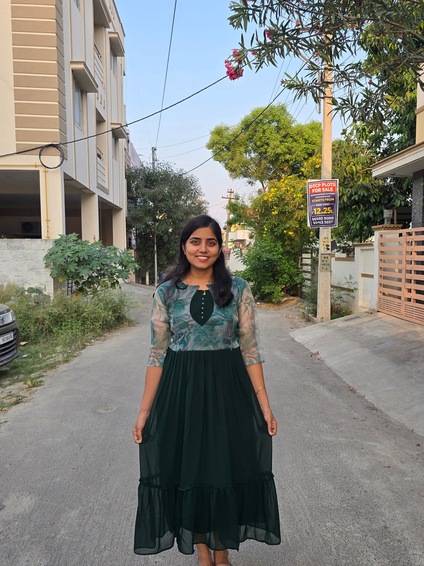 Green with Pastel green Organza