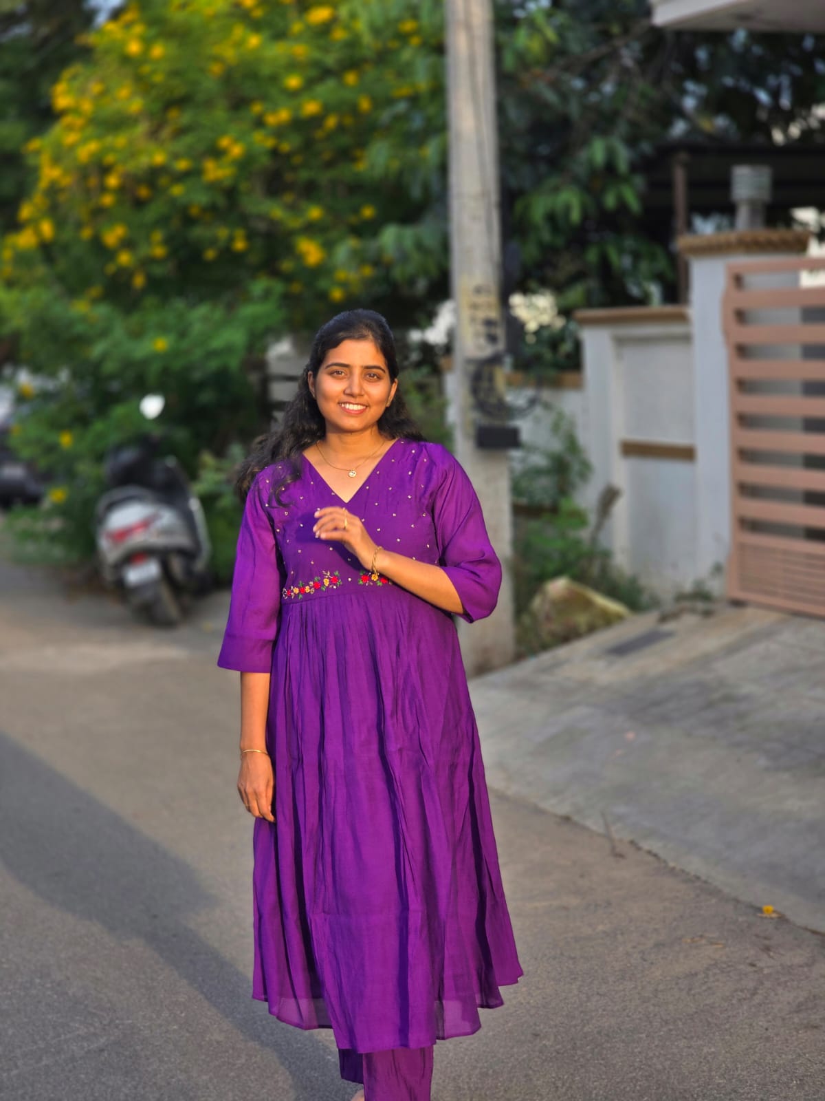Violet cut beads & thread embroidery kurti set