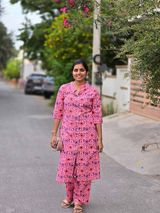 Pink with Violet designs kurti set