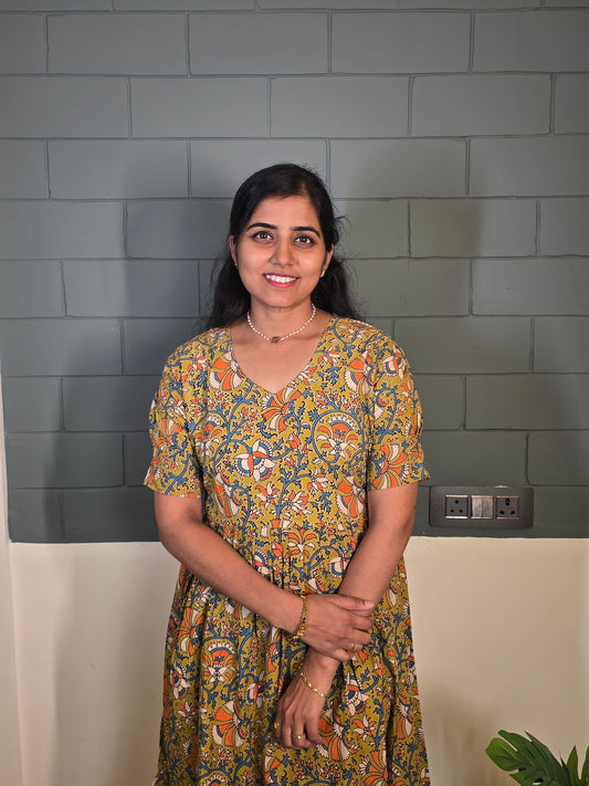 Green with Orange Kalamkari
