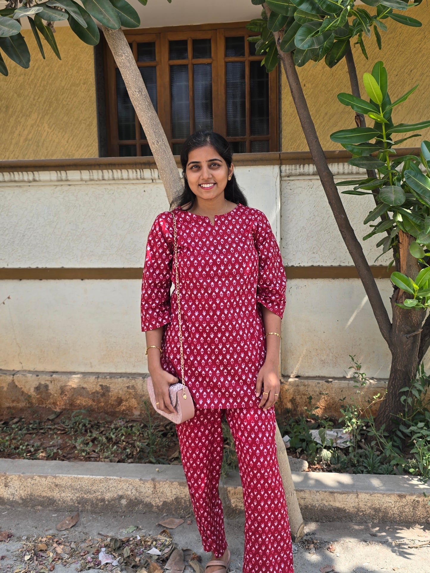 Maroon Cotton coord set