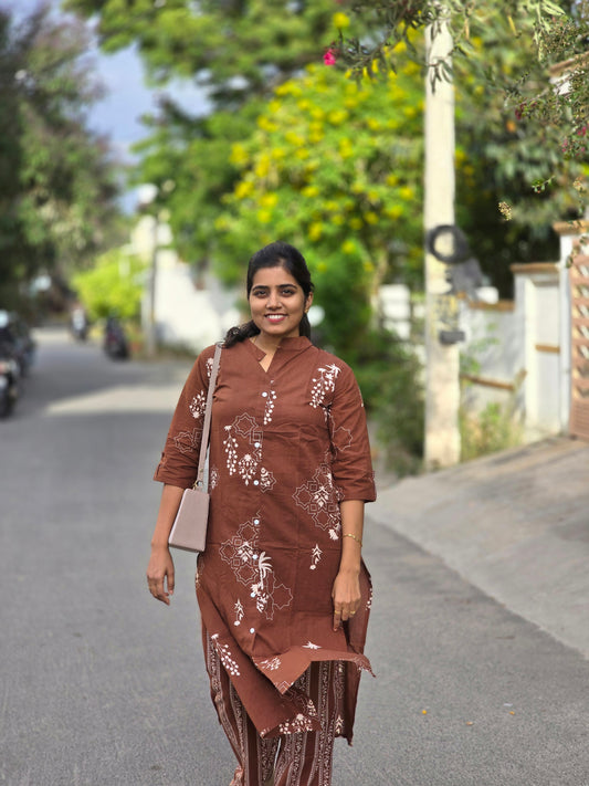 Brown stripes kurti set