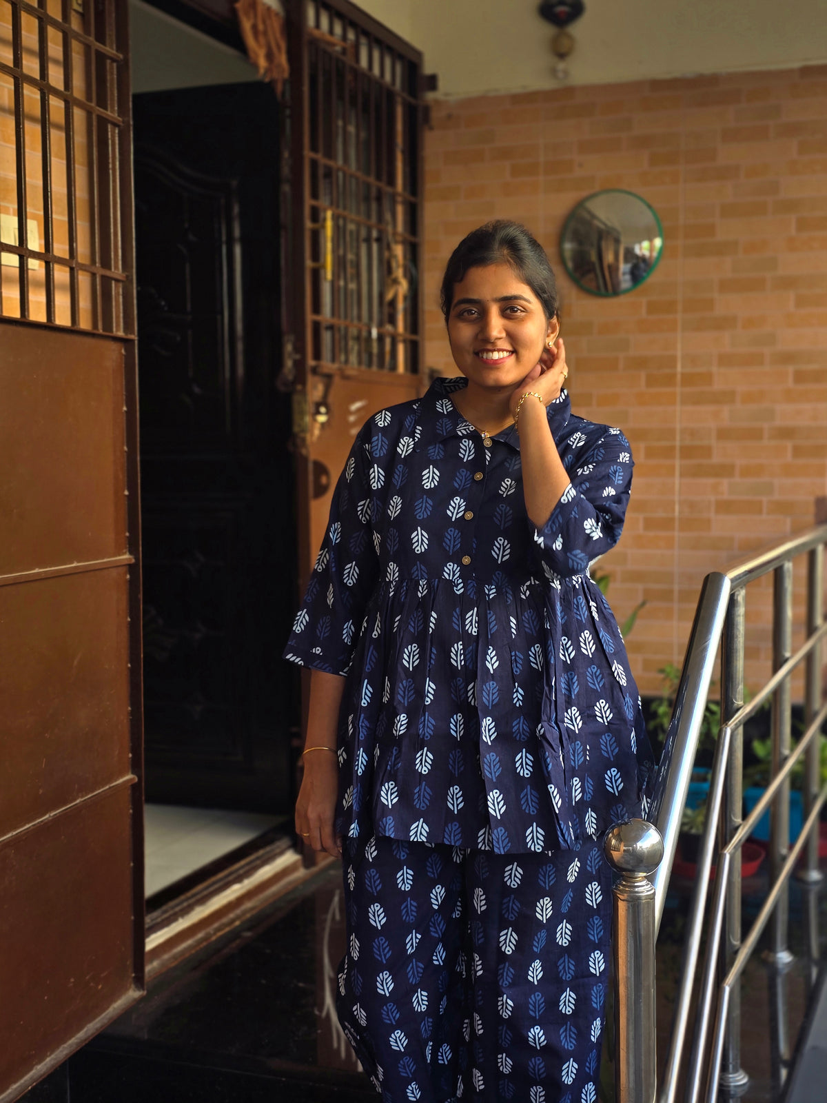 Blue leaf print Peplum Coord set