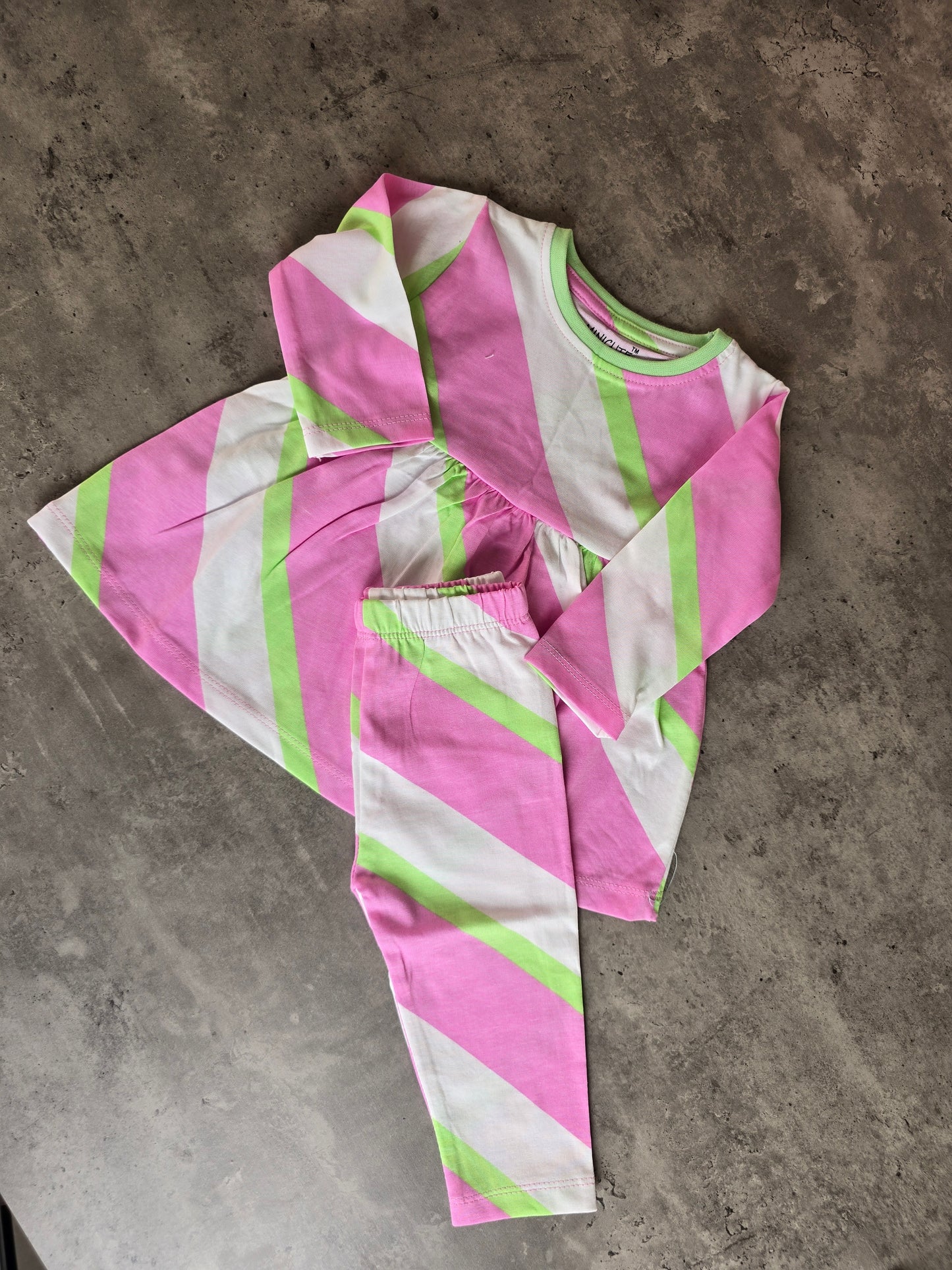 Pink Green Stripes Frill coord set
