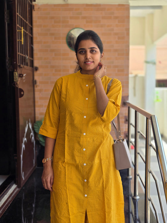 Yellow stripes kurti set