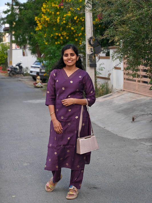 Wine Butta Kurti Set with Lining