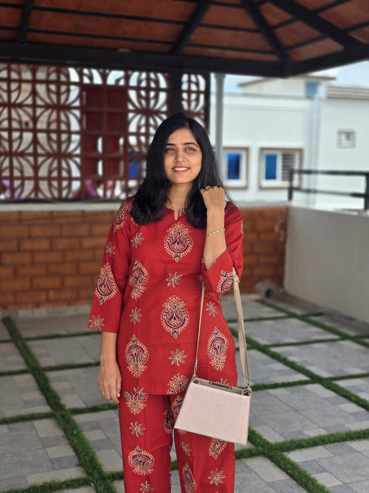 Maroon Flowers coord set