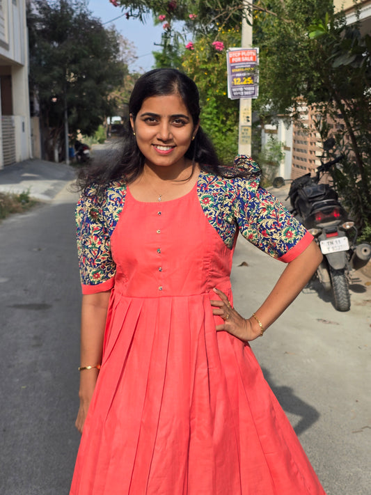Peach with Kalamkari Feeding Maxi