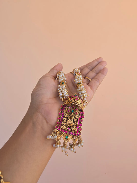 Radha Krishna Pearls pink and green