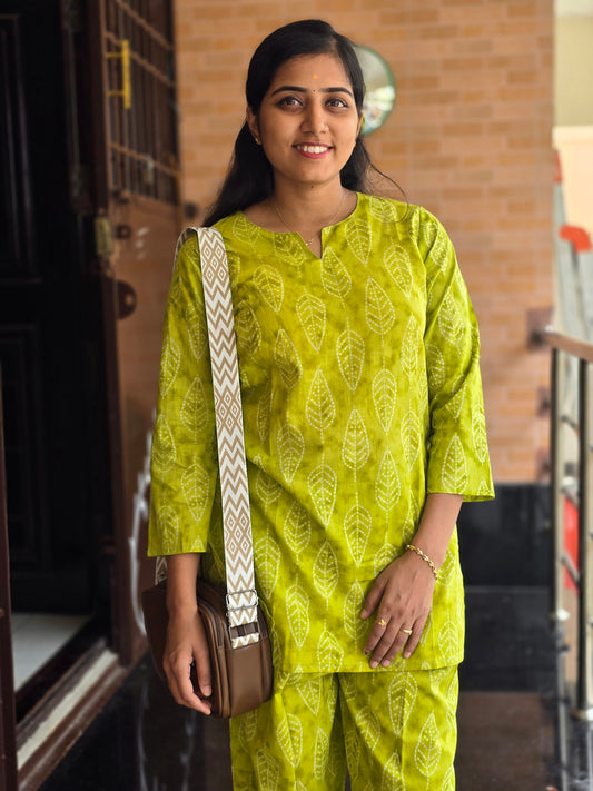 Yellowish green Leaves coord set