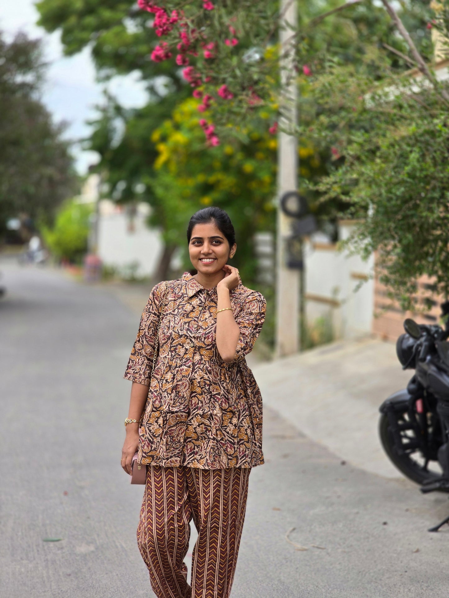 Brown Kalamkari Peplum Coord set
