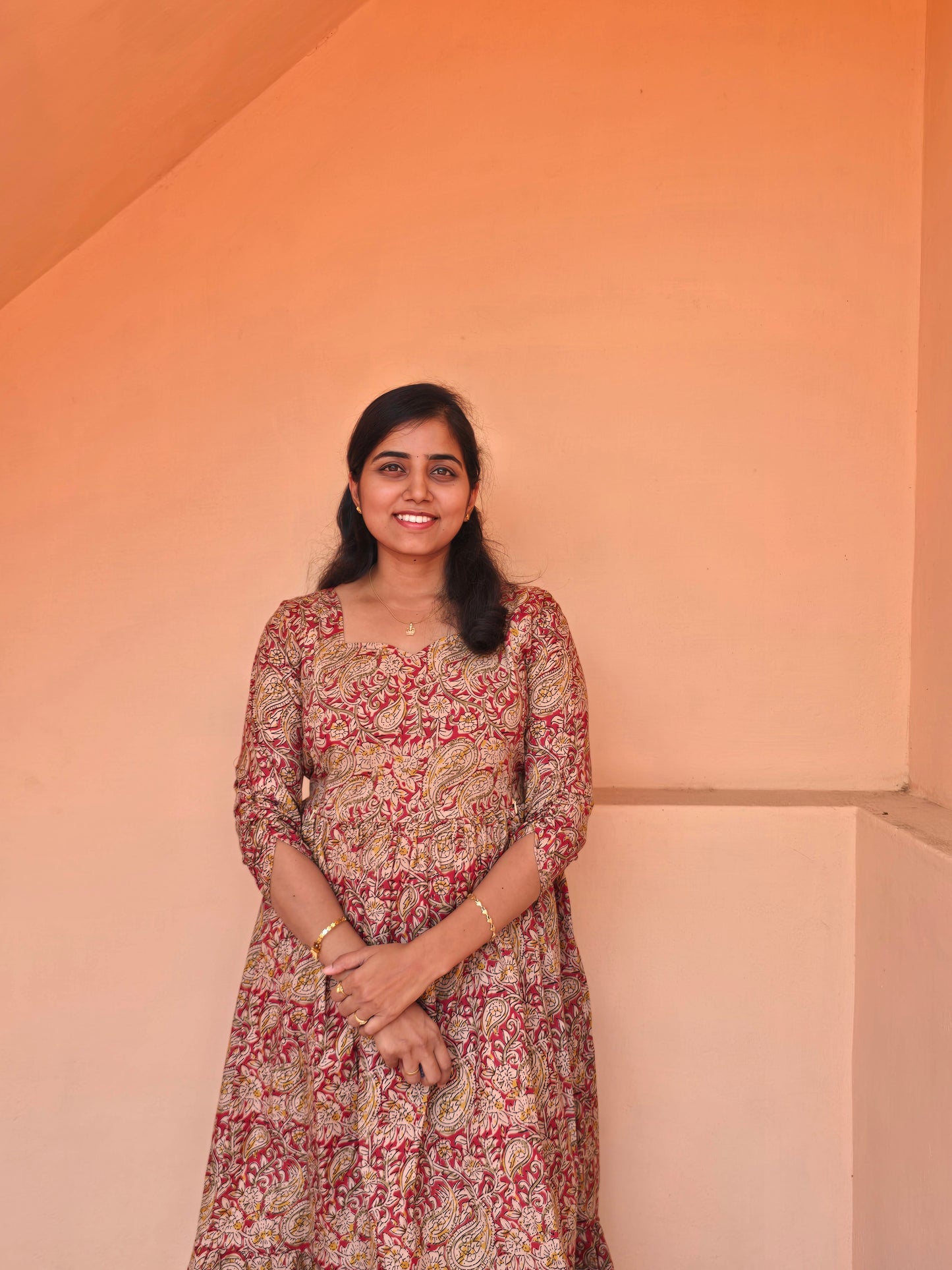Red Kalamkari Cotton Feeding Maxi with Zip
