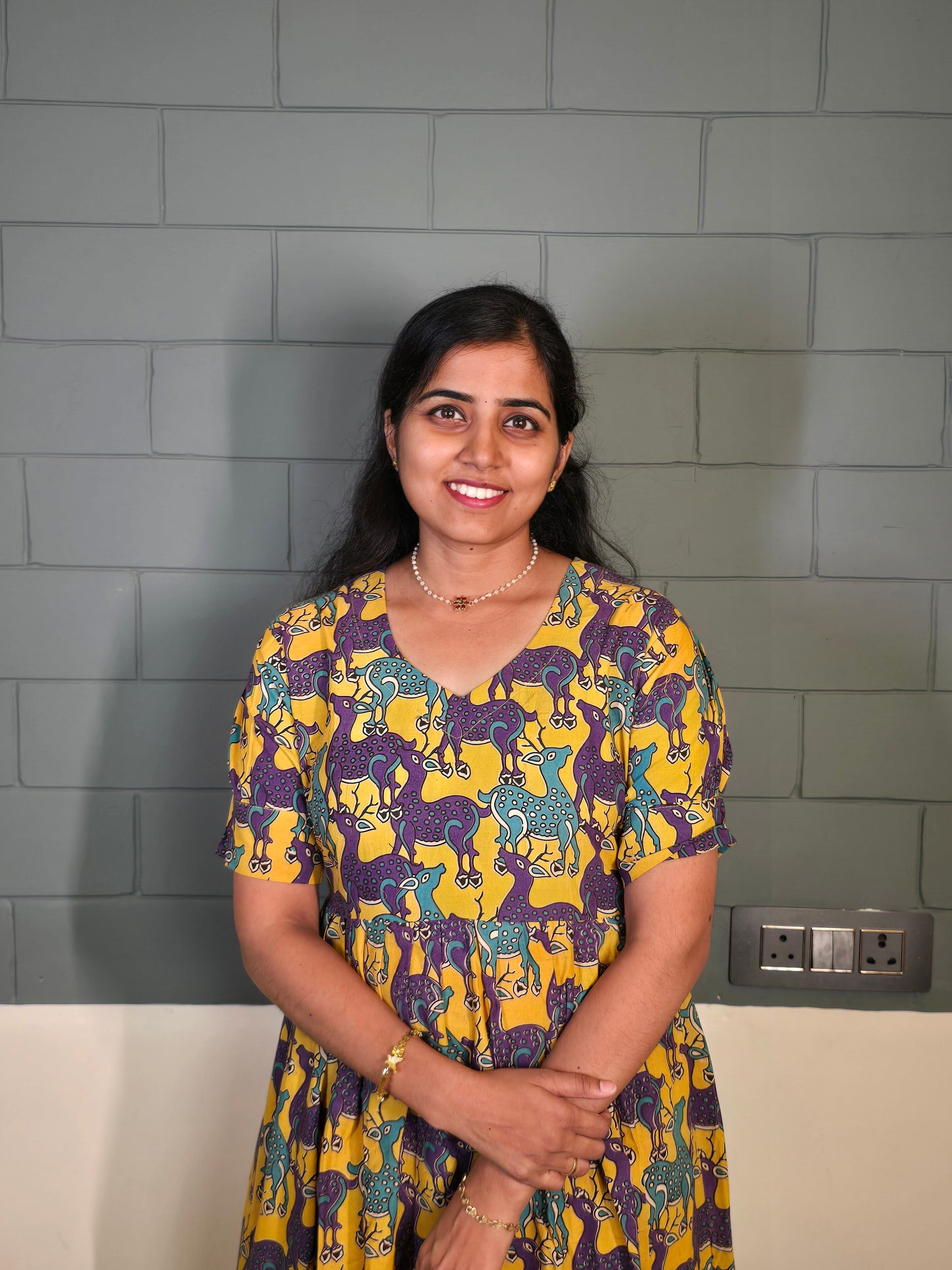 Yellow Violet Deer Kalamkari