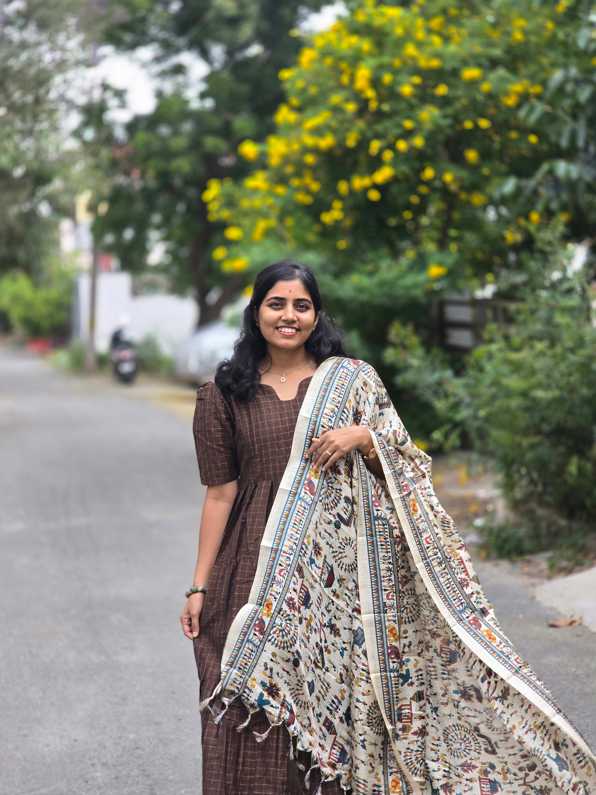 Brown Rawsilk Maxi with Dupatta