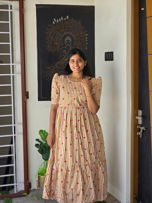 Sandal - white striped red heart printed feeding maxi
