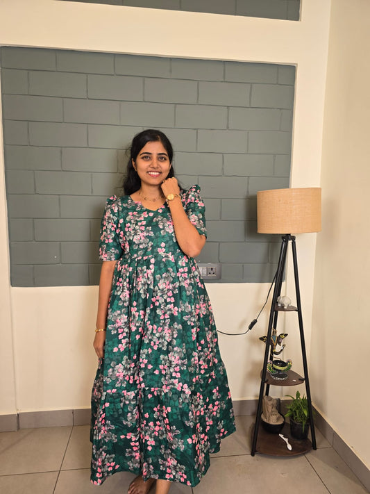 Green and pink digital print Festive Feeding Maxi