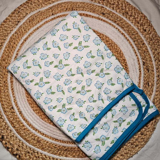 Soft Muslin Blanket for Babies – 4  - Blue and Green Flowers