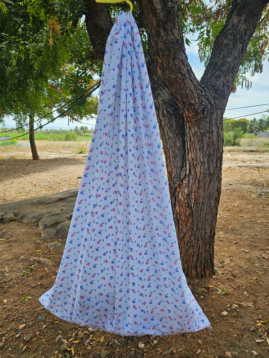 Pure Cotton Sleep Safe Thottil with Net - Blue Pink Flower