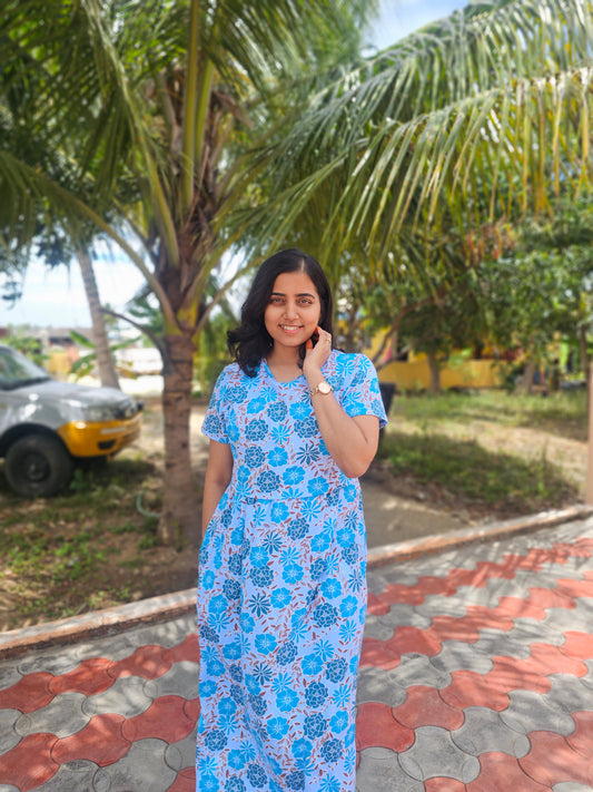 Blue Flowers Zipless Lounge Wear