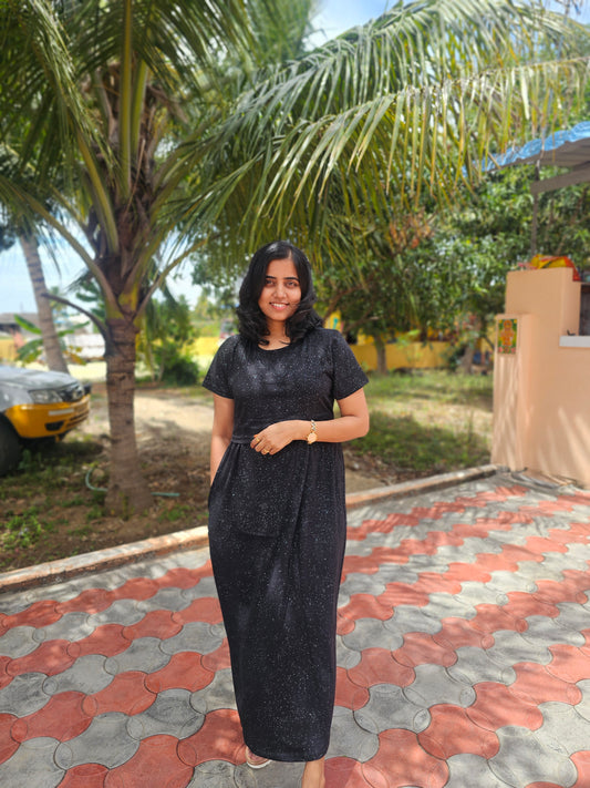 Black Glitter Zipless Lounge Wear