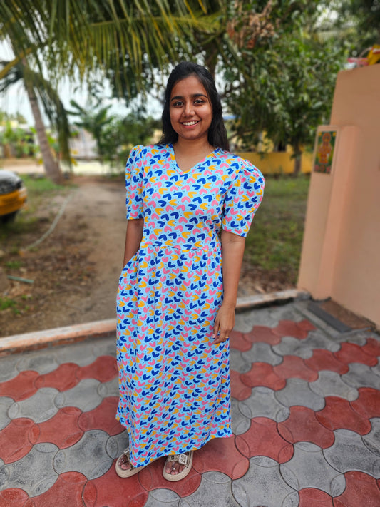 Blue Multi Color Hearts Non-Feeding Lounge Wear