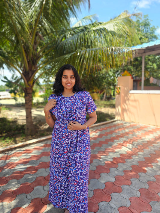 Violet Flowers- Dupatta Style Feeding Lounge Wear without Zip