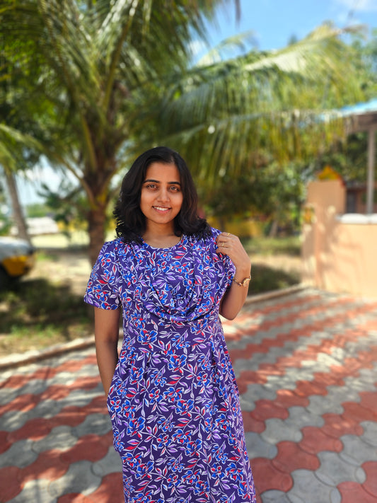 Violet Flowers- Dupatta Style Feeding Lounge Wear without Zip