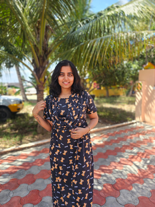 Black Bear - Dupatta Style Feeding Lounge Wear without Zip