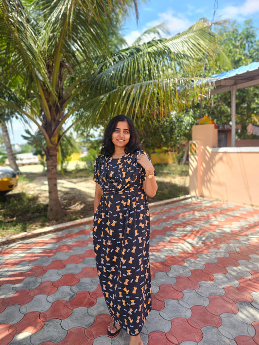 Black Bear - Dupatta Style Feeding Lounge Wear without Zip