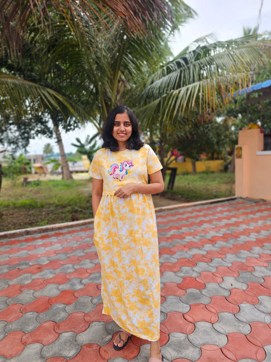 Yellow Unicorn sticker Zipless Feeding Lounge Wear