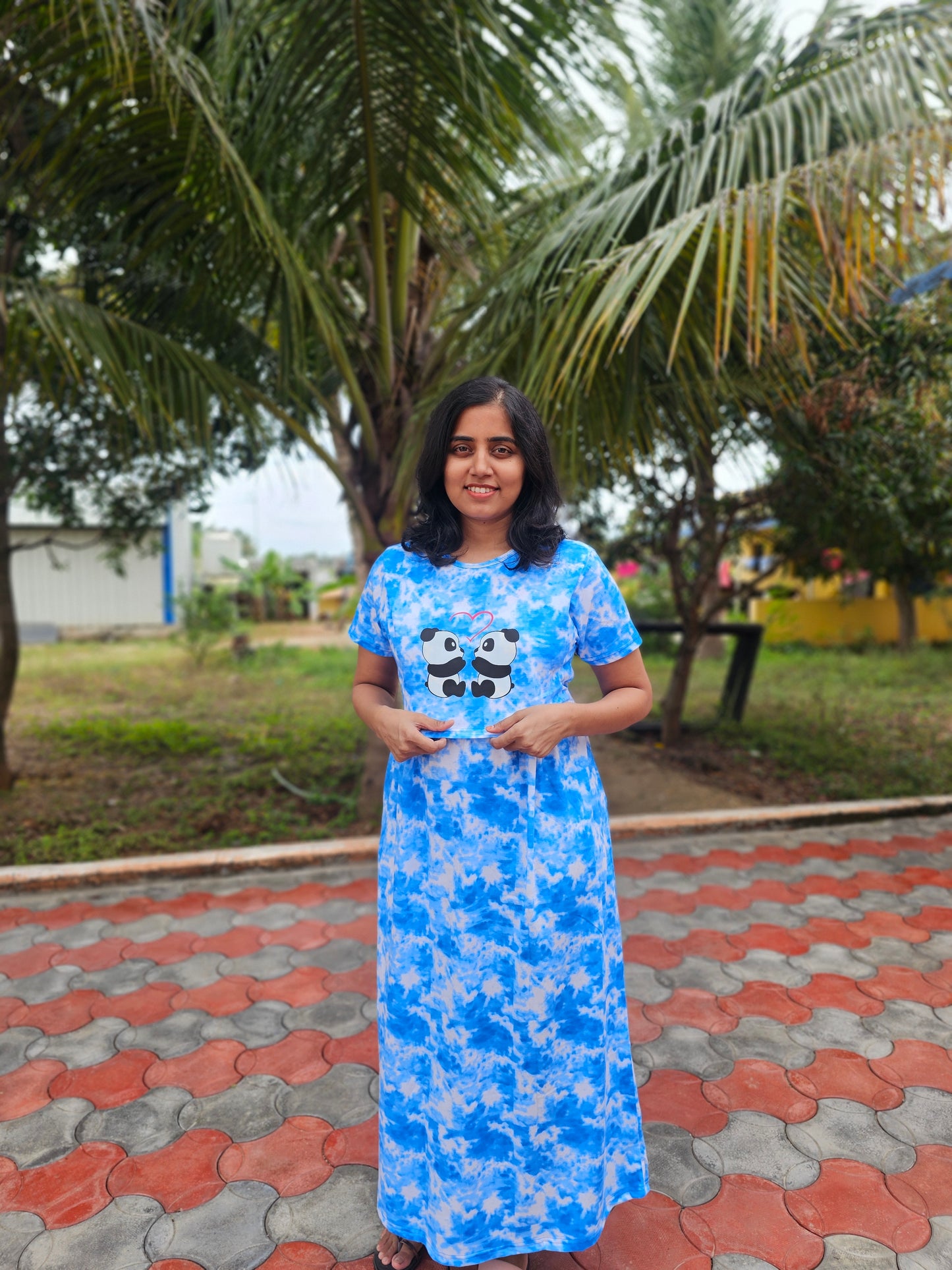 Blue Teddy panda sticker - Zipless Feeding Lounge Wear